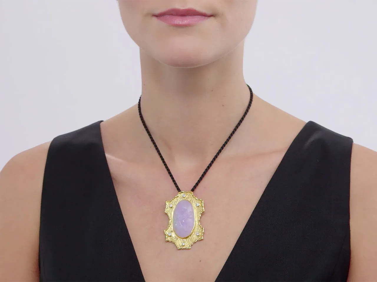 Lavender Jade and Diamond Pendant in 22K