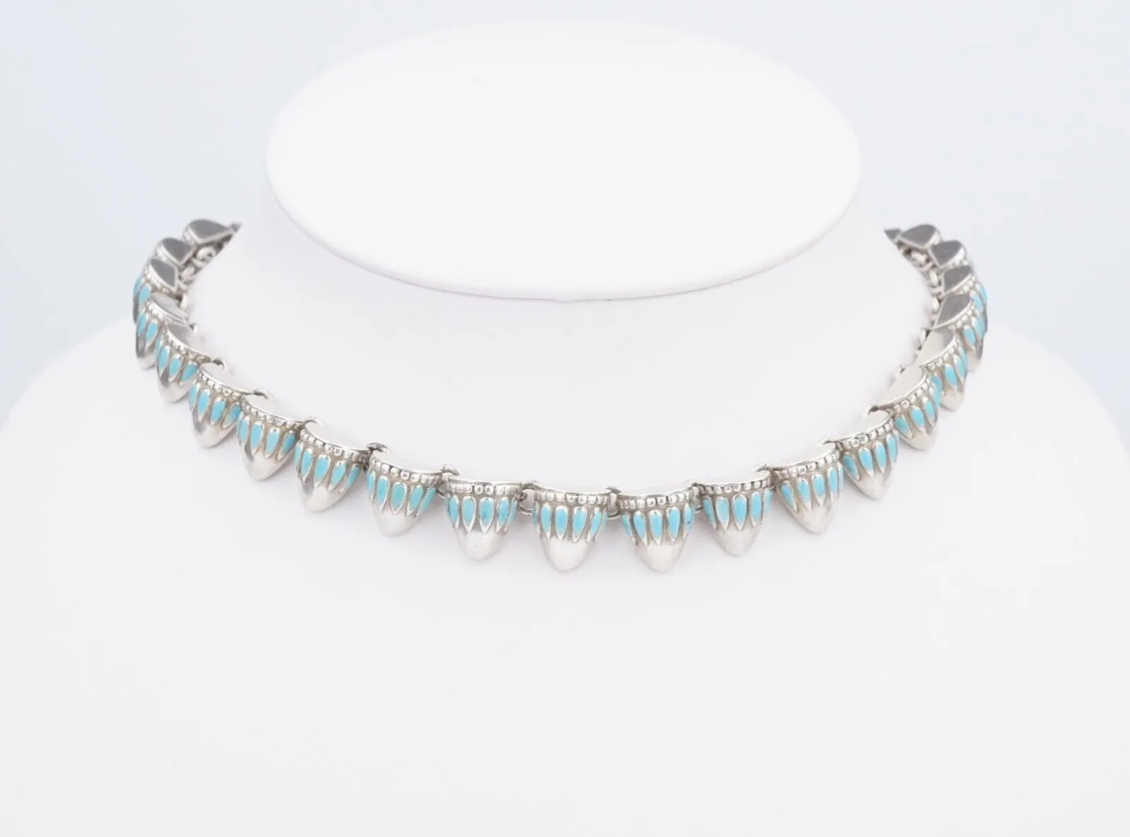 Margot de Taxco Enamel Panel Necklace 6701 Sterling Silver Choker 14.5" NS2191