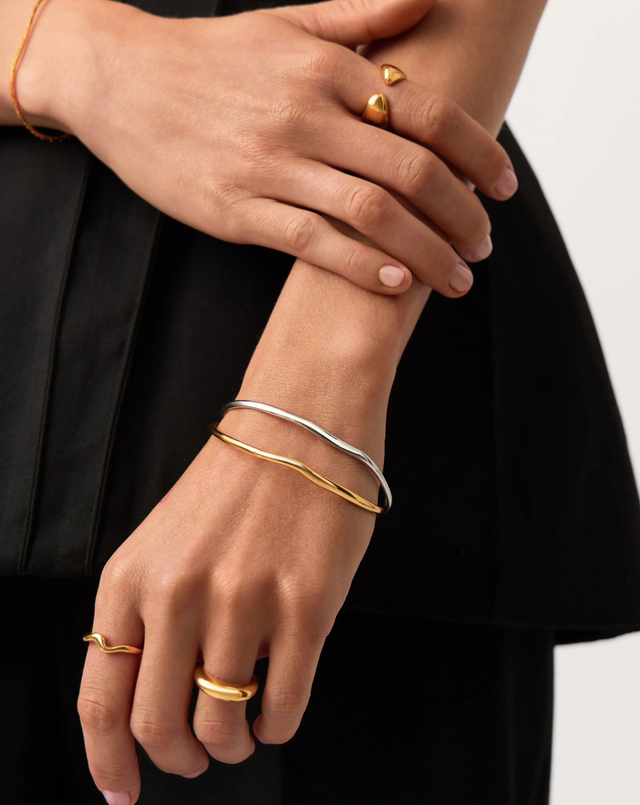 Molten Ripple Bangle Bracelet Set | Mixed Metal