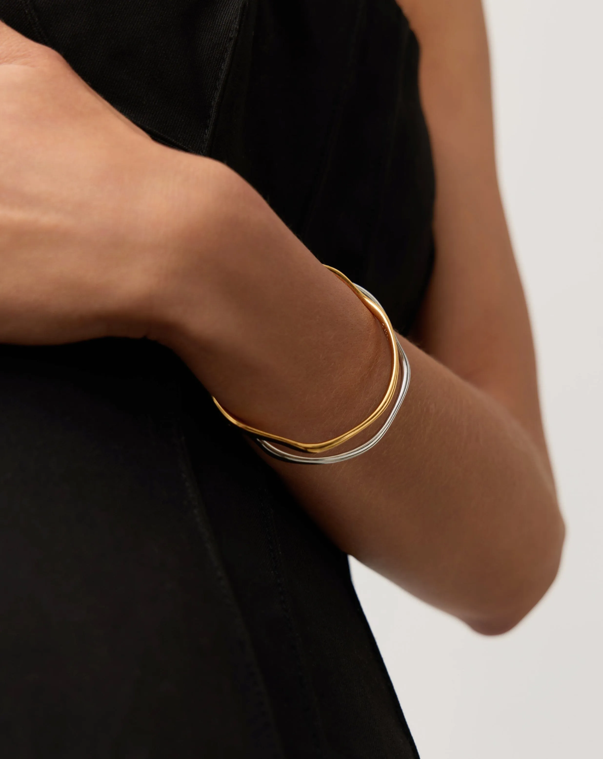 Molten Ripple Bangle Bracelet Set | Mixed Metal