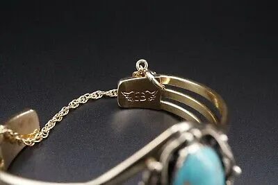 Navajo Emil Benally Vintage 14k Yellow Gold Turquoise Cuff Bracelet 6.25" BG414