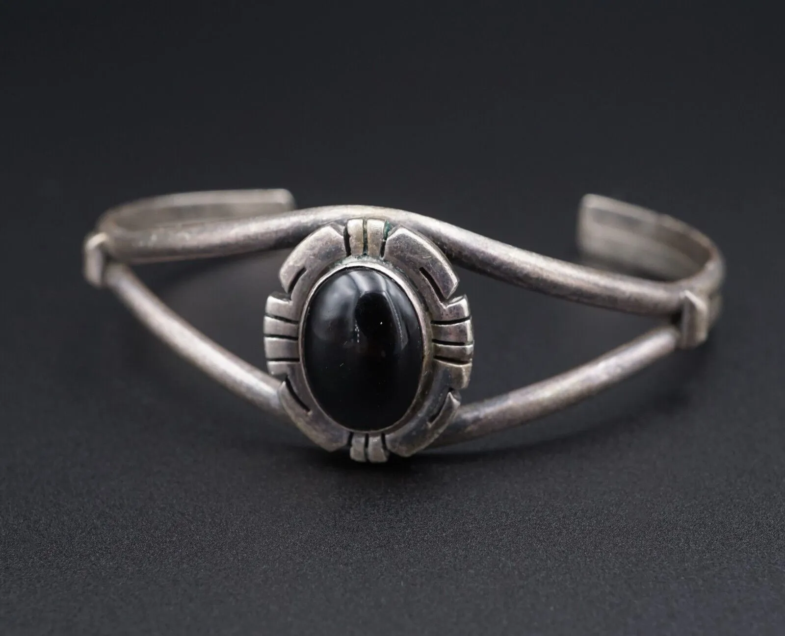 Navajo Sterling Silver Onyx Cuff Bracelet 6.75" Herbert Platero Signed BS2831