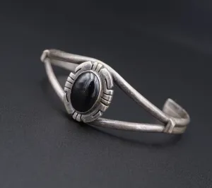 Navajo Sterling Silver Onyx Cuff Bracelet 6.75" Herbert Platero Signed BS2831