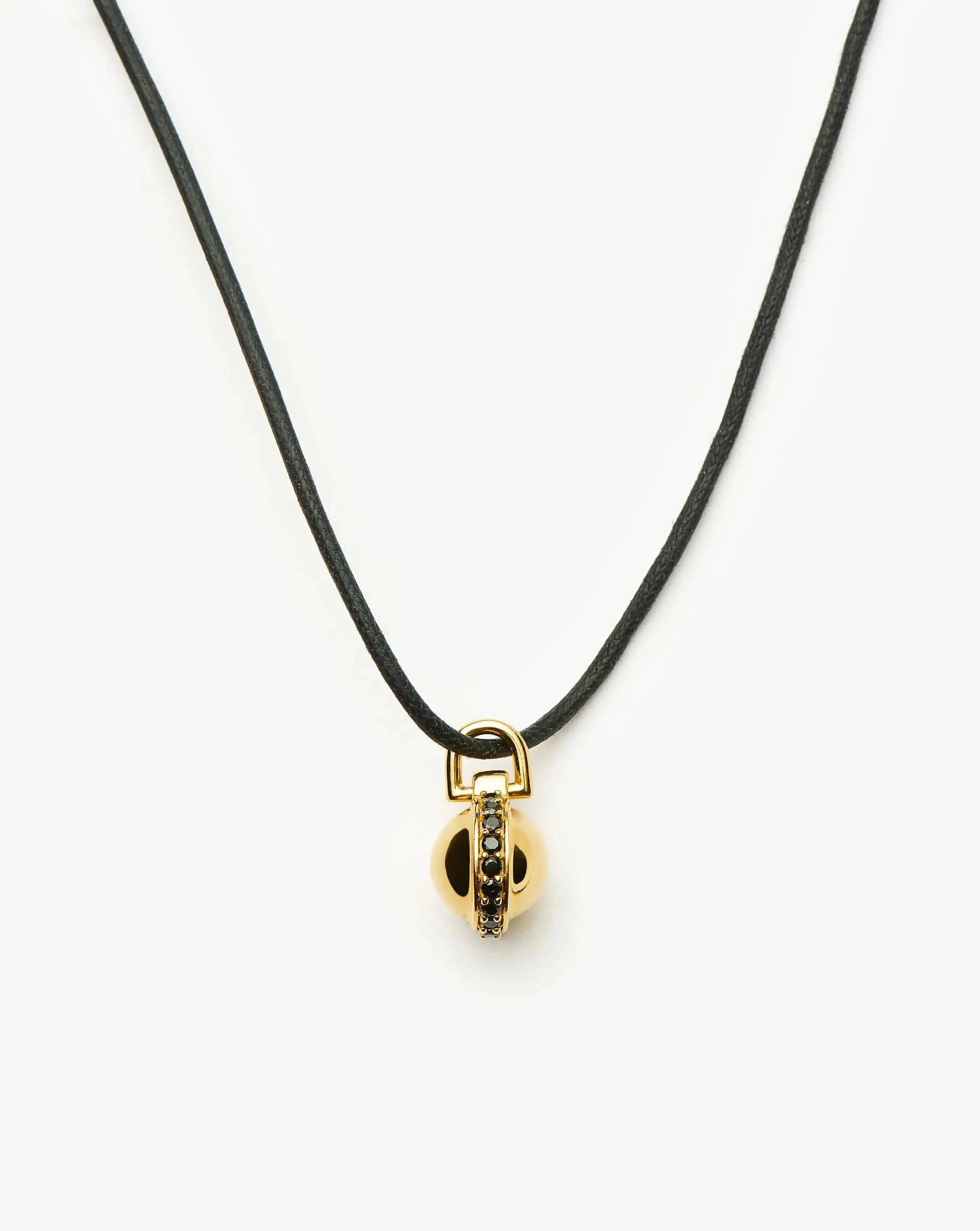 Orb Gemstone Pendant Cord Necklace | 18k Gold Plated / Black Spinel