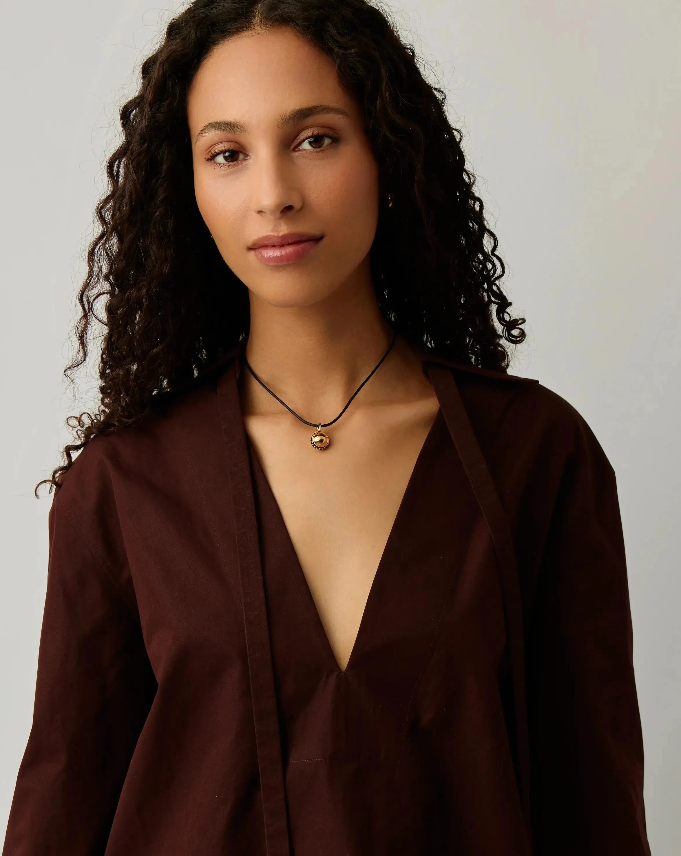 Orb Gemstone Pendant Cord Necklace | 18k Gold Plated / Black Spinel