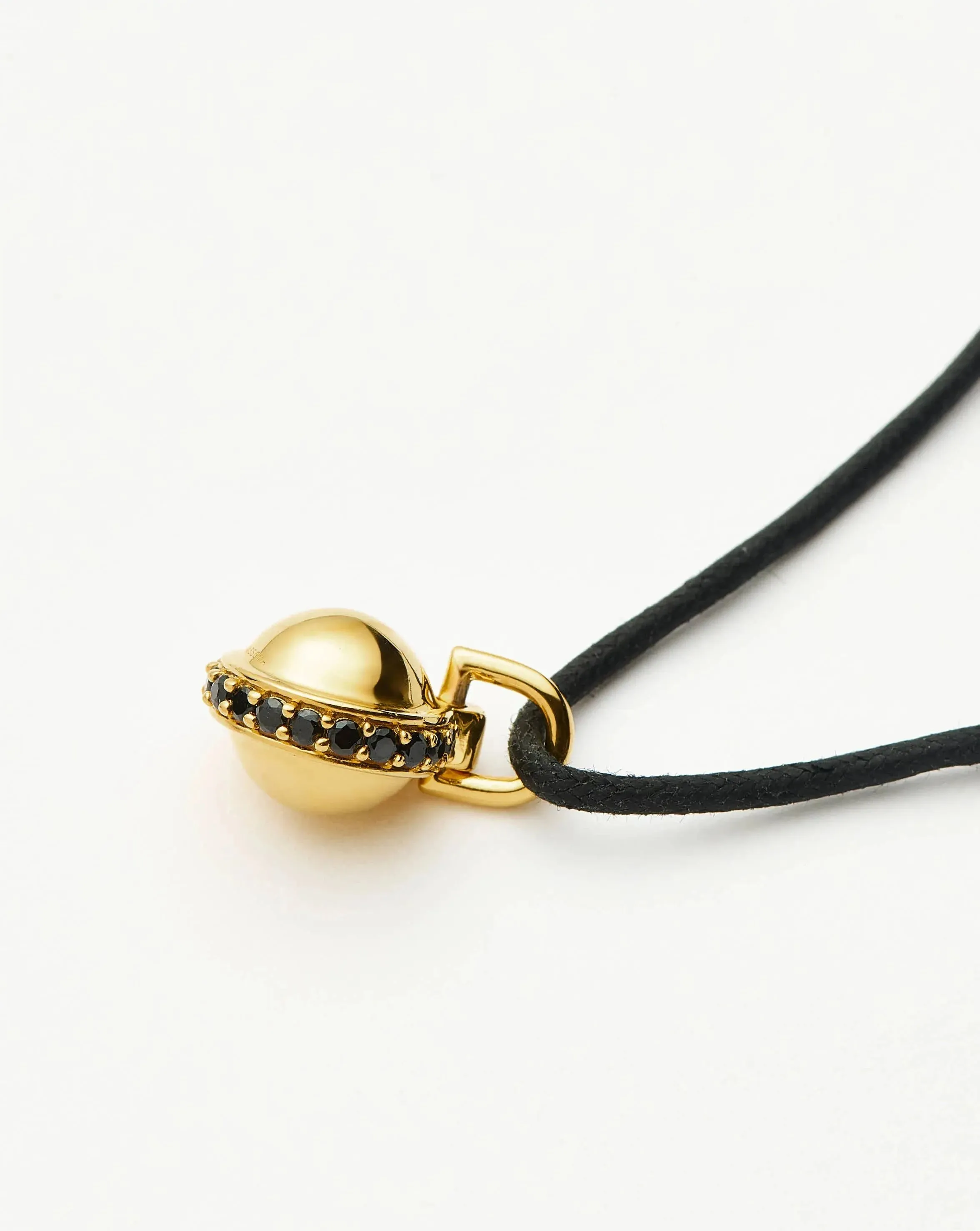Orb Gemstone Pendant Cord Necklace | 18k Gold Plated / Black Spinel