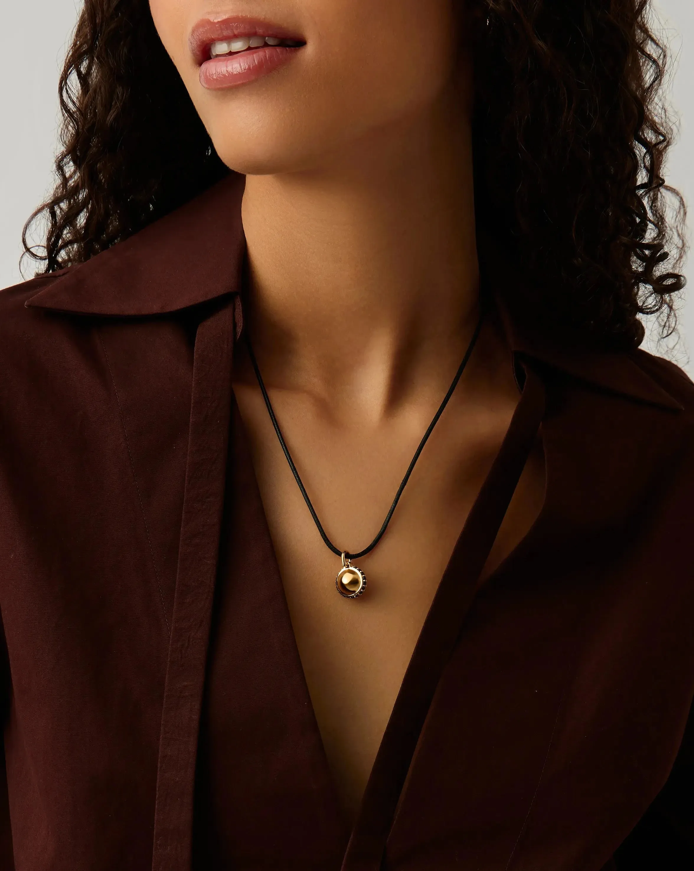 Orb Gemstone Pendant Cord Necklace | 18k Gold Plated / Black Spinel