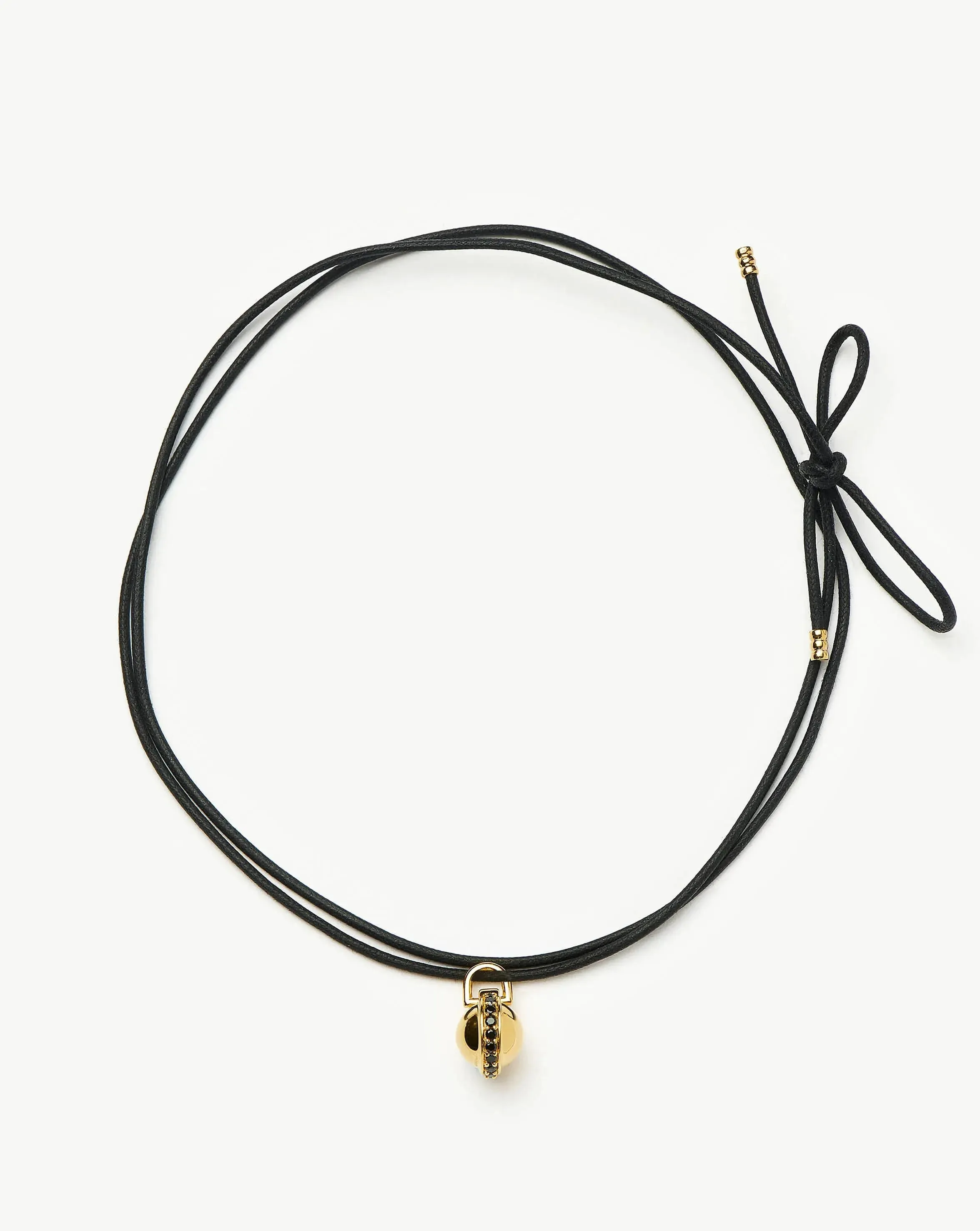 Orb Gemstone Pendant Cord Necklace | 18k Gold Plated / Black Spinel