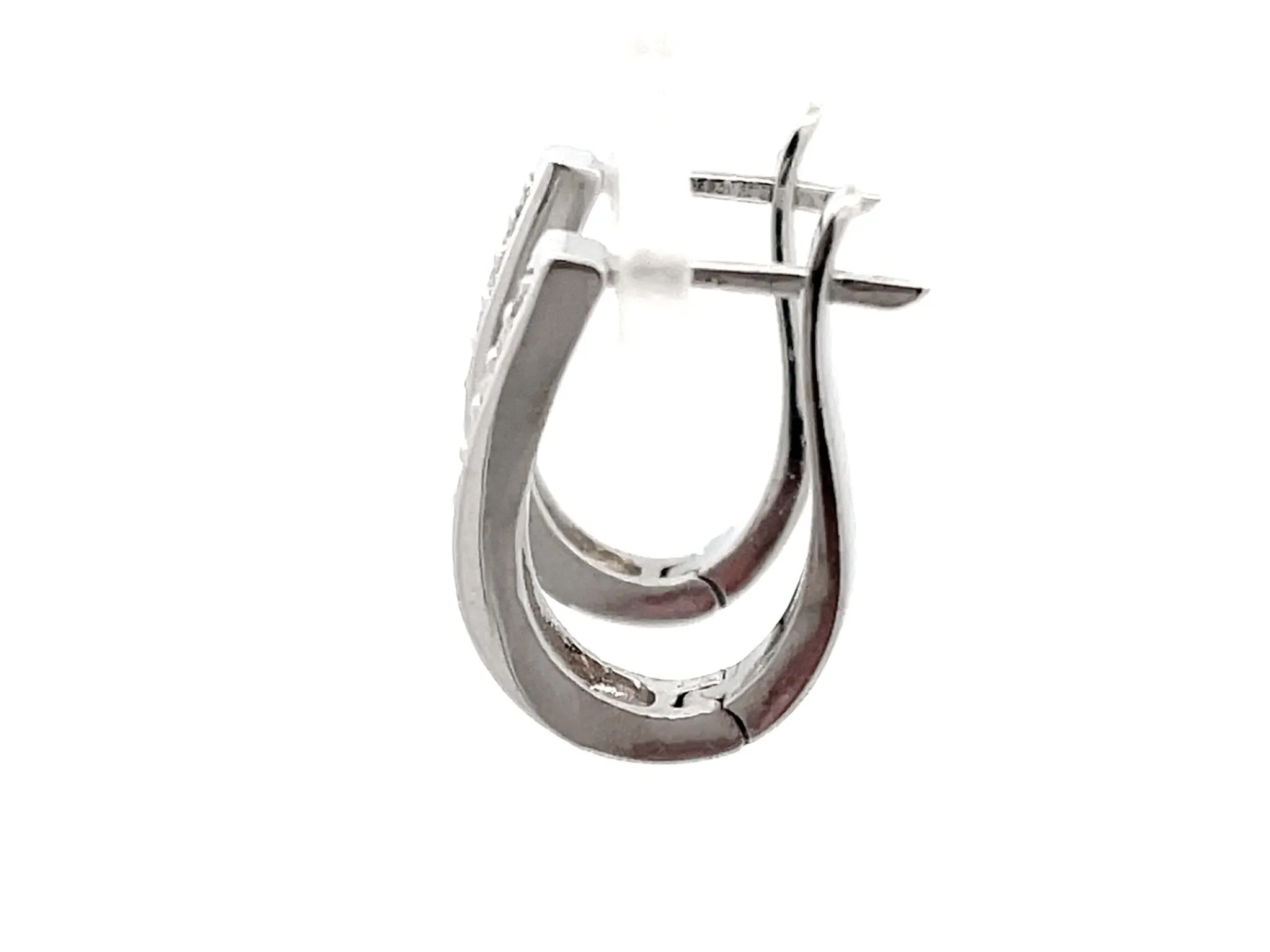 Oval Hoop Diamond Earrings Solid 14K White Gold
