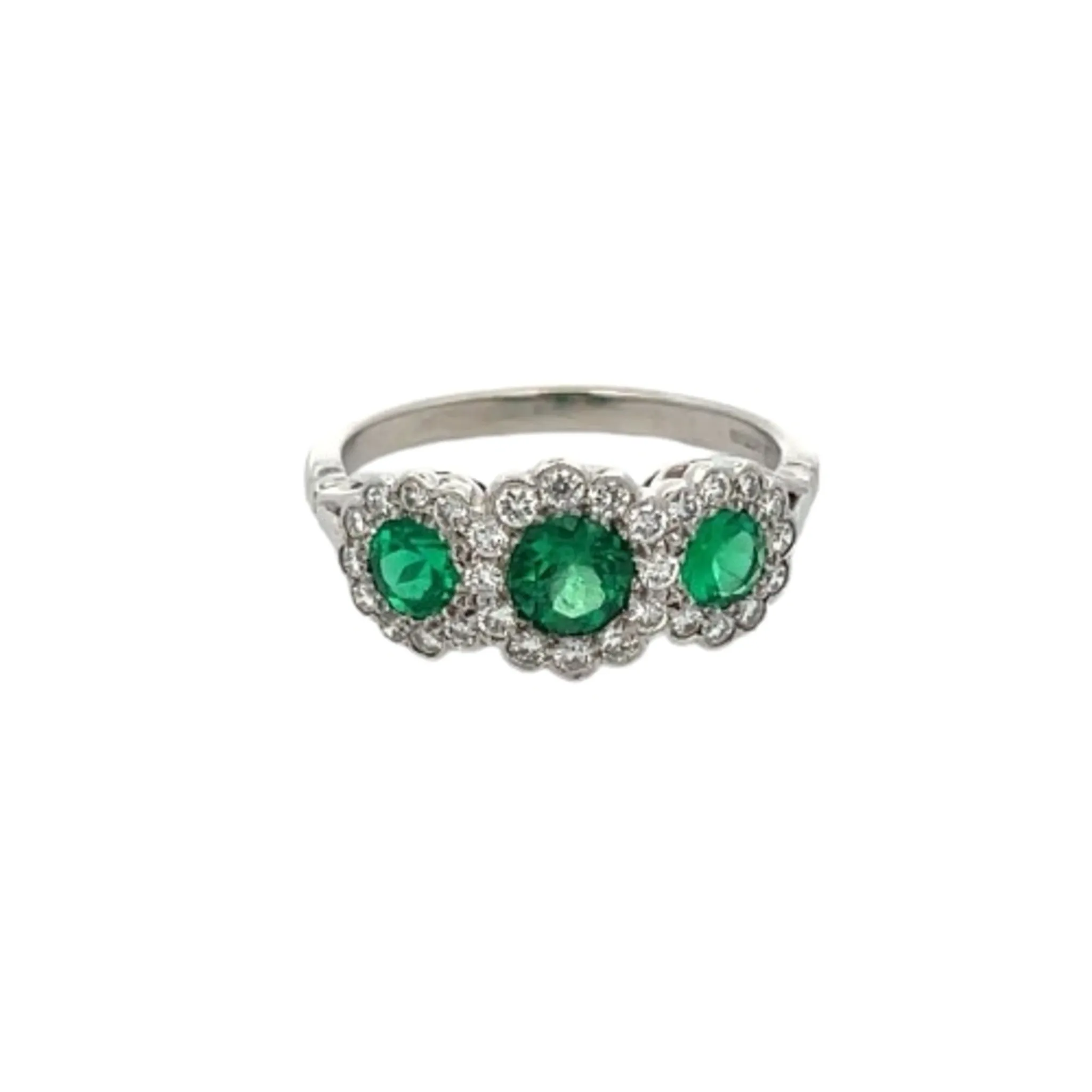 Post-1980s Platinum Emerald & Diamond Ring