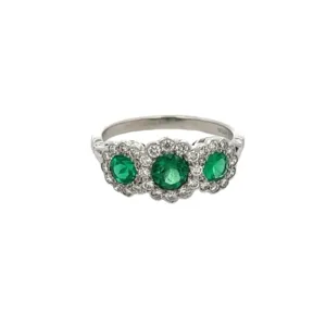 Post-1980s Platinum Emerald & Diamond Ring