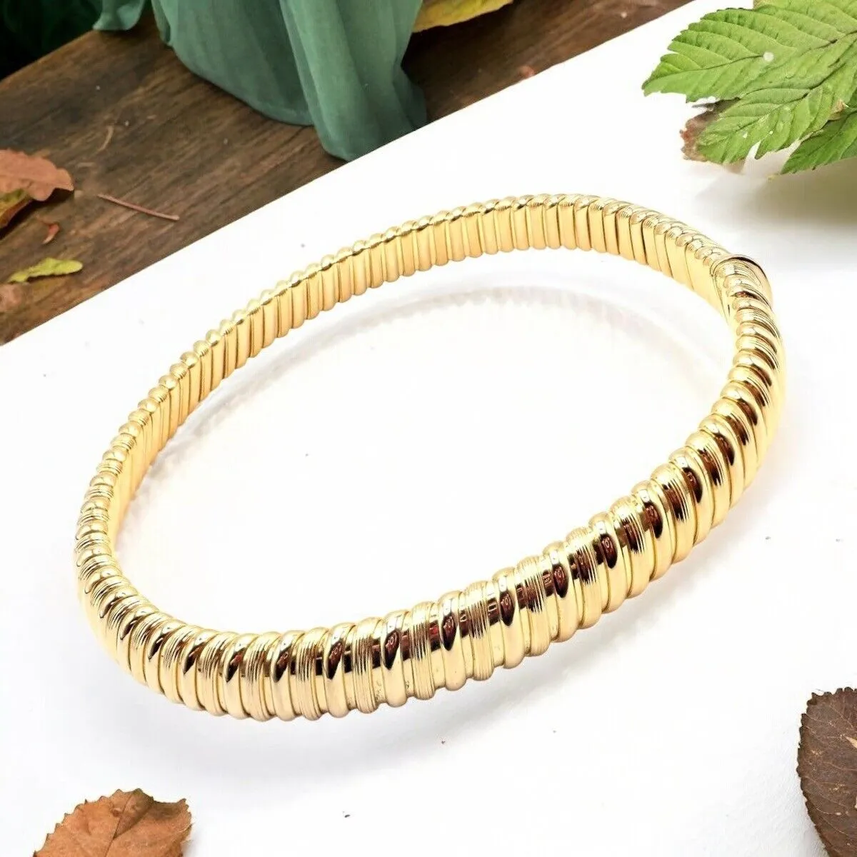 Rare! Authentic Bvlgari Bulgari Tubogas 18k Yellow Gold Choker Necklace