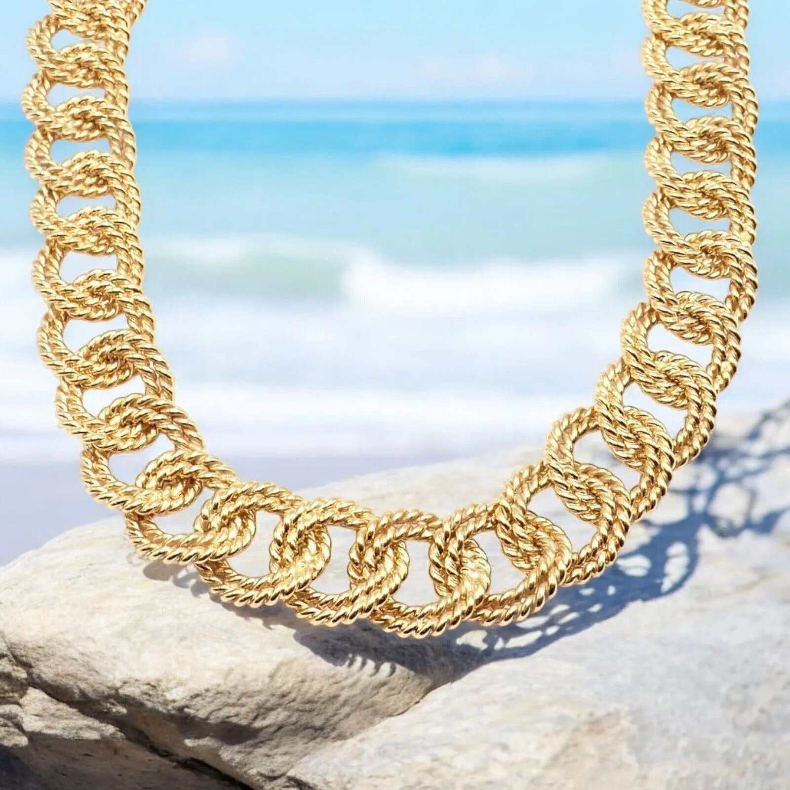 Rare! Authentic Verdura 18k Yellow Gold Rope Link Choker Necklace
