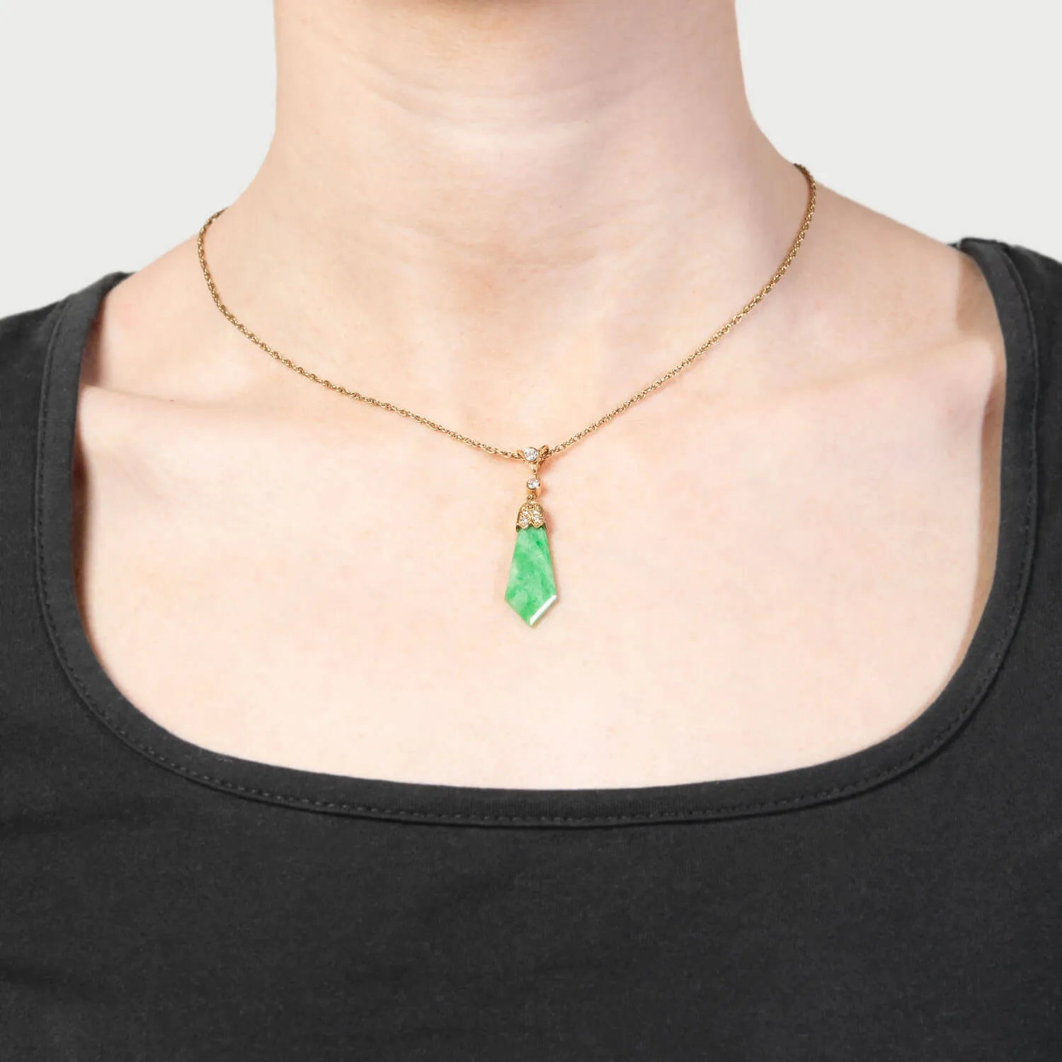 Retro 14k Jade and Diamond Pendant