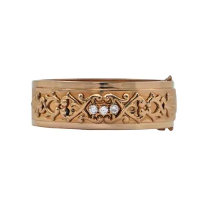 Retro French Diamond Rose Gold Hinged Cuff Bracelet