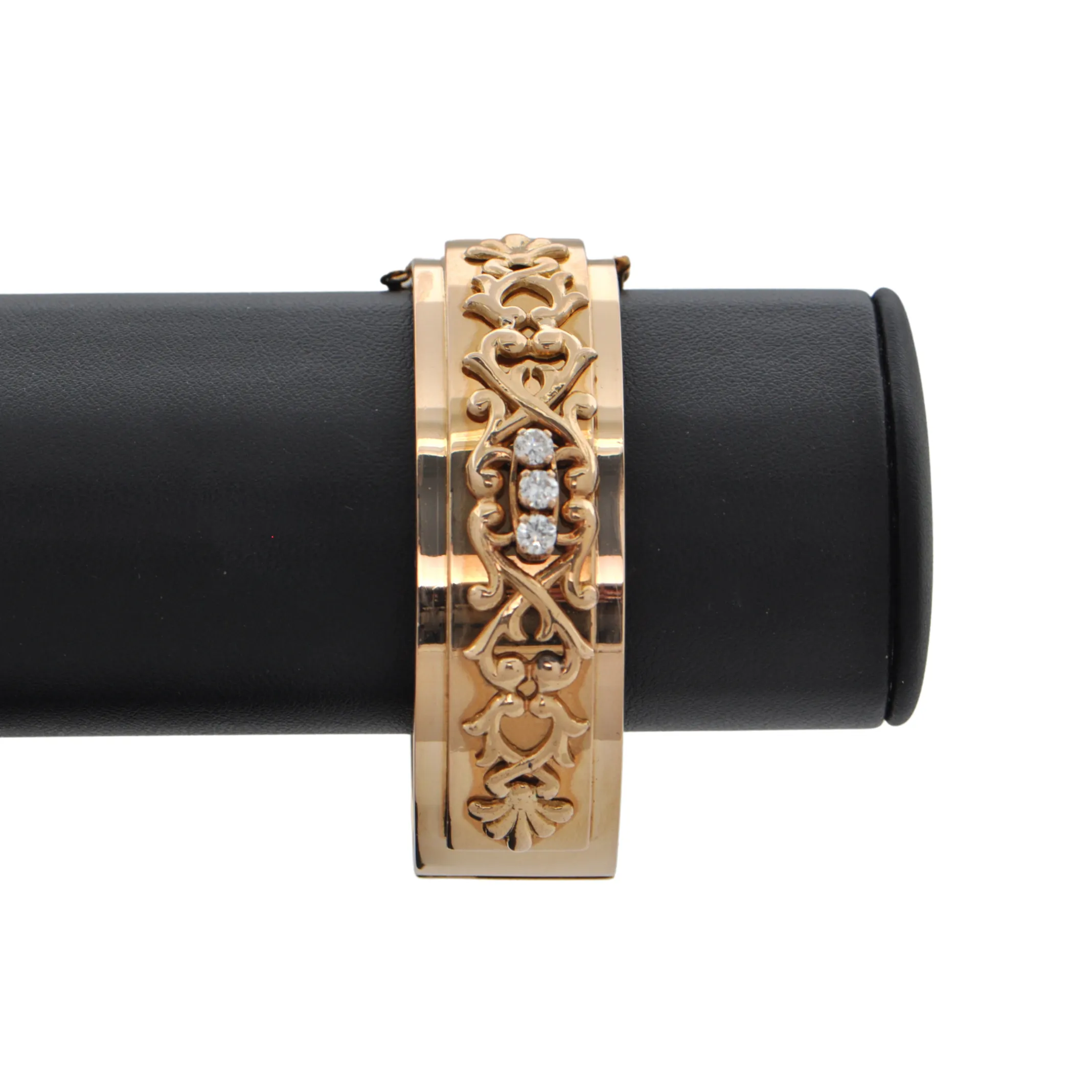 Retro French Diamond Rose Gold Hinged Cuff Bracelet