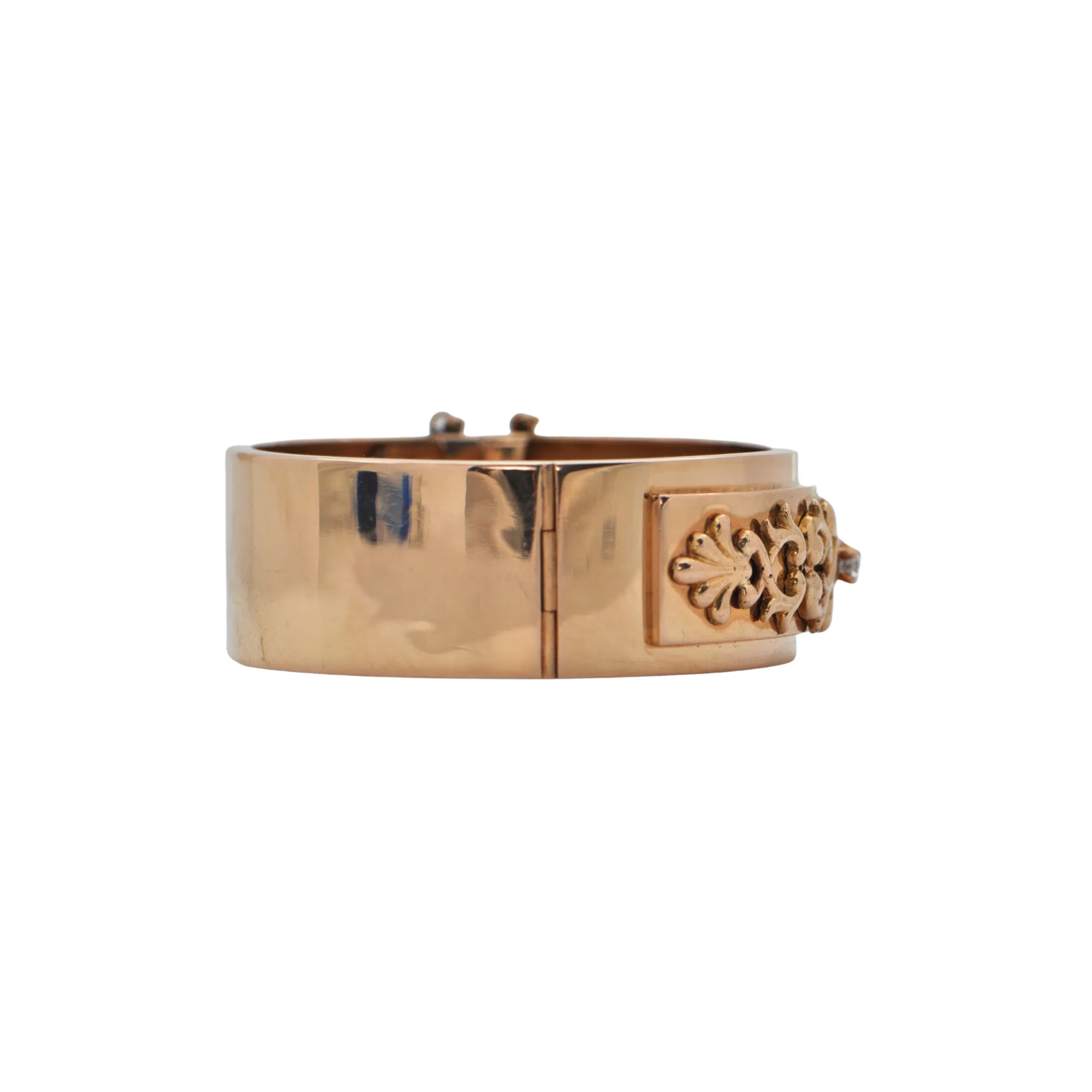 Retro French Diamond Rose Gold Hinged Cuff Bracelet