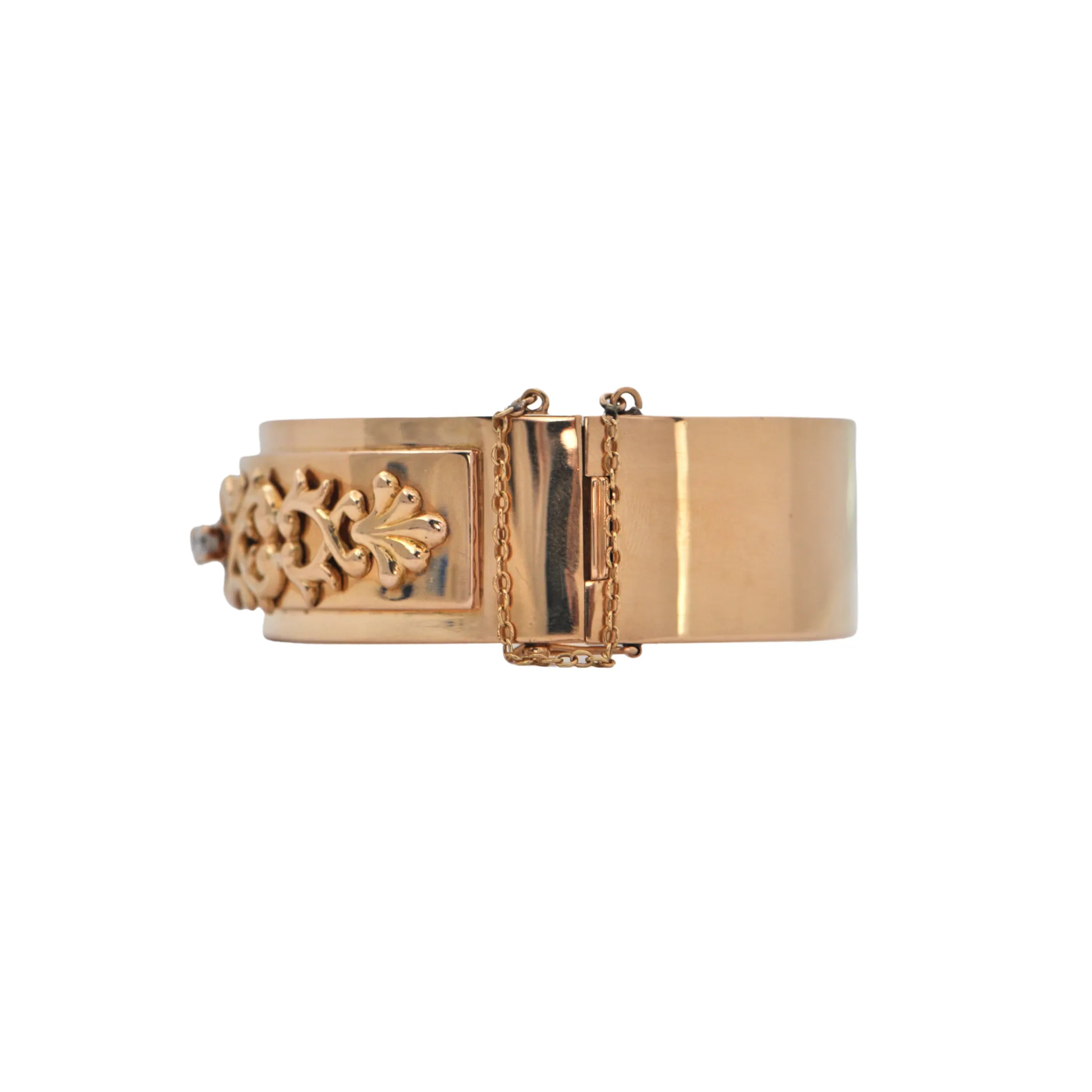 Retro French Diamond Rose Gold Hinged Cuff Bracelet