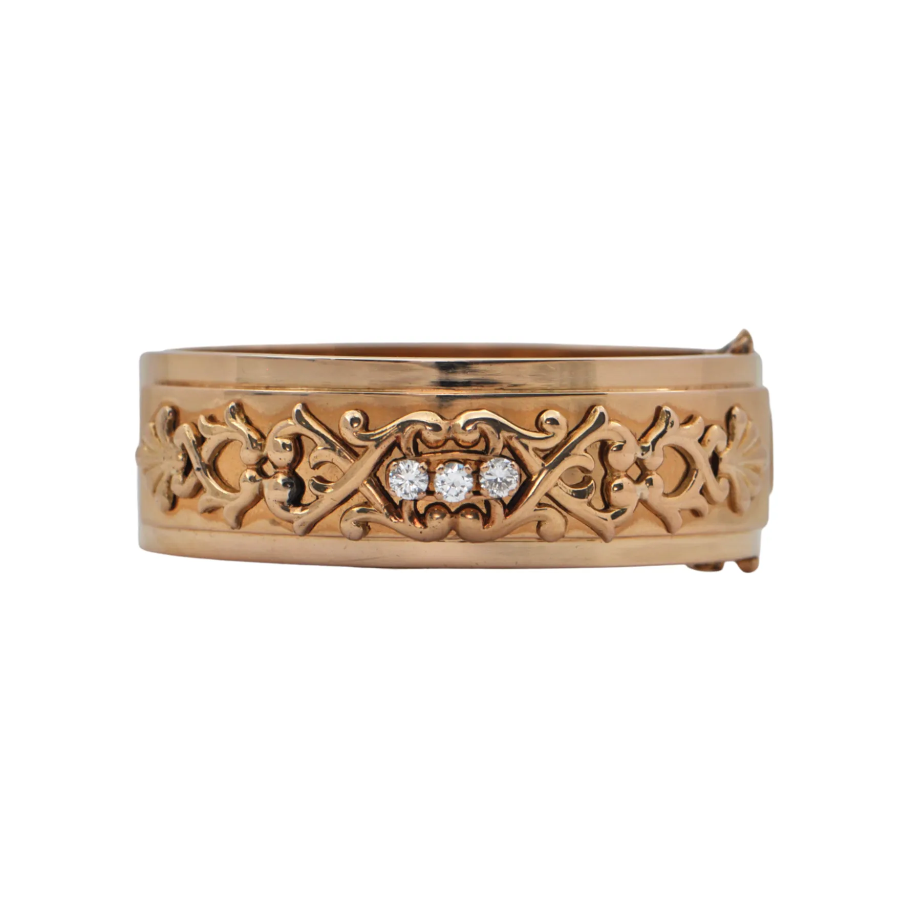 Retro French Diamond Rose Gold Hinged Cuff Bracelet