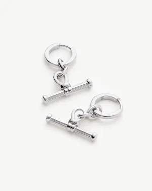 Ridge T-Bar Drop Huggies | Silver Plated