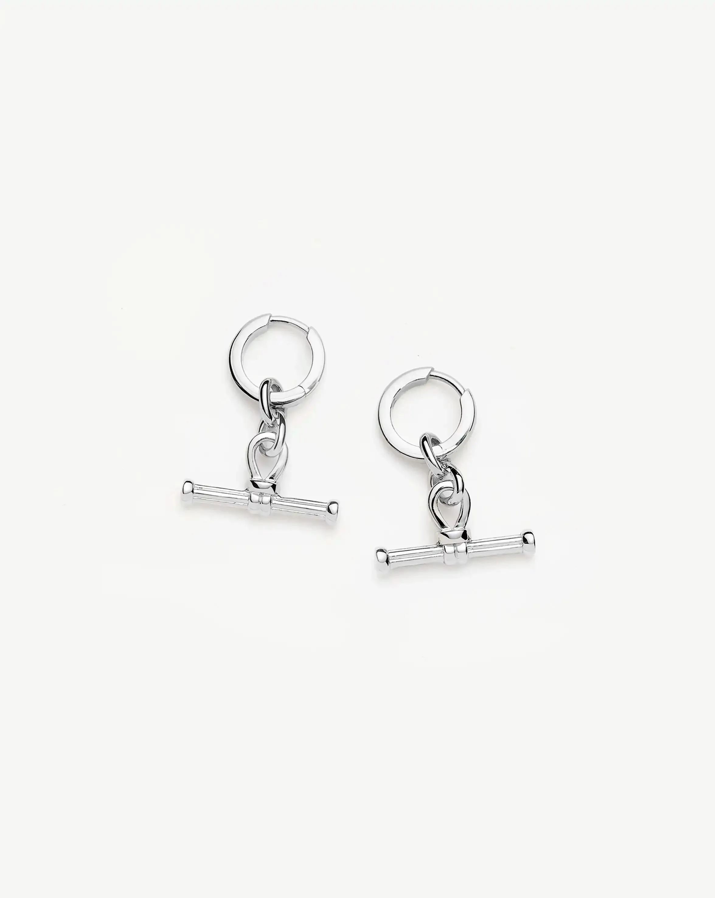 Ridge T-Bar Drop Huggies | Silver Plated