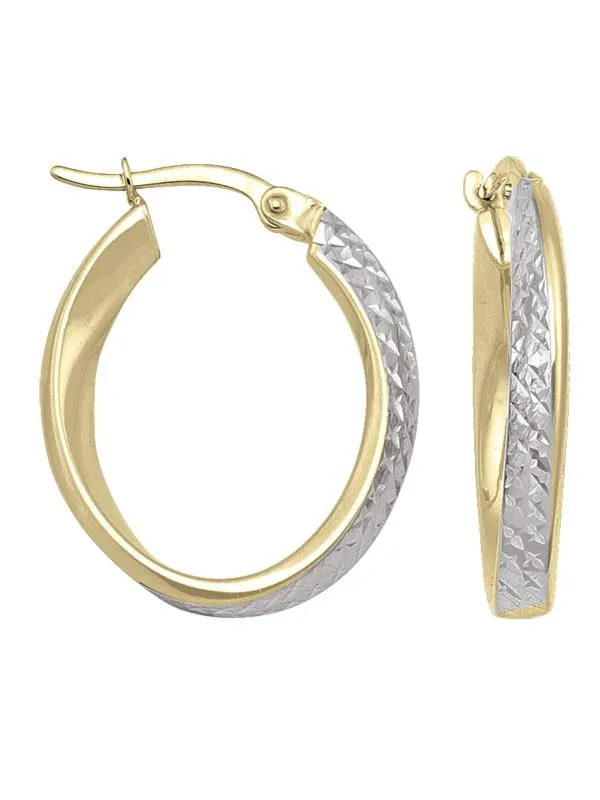 TA164 - TWO TONE FANCY OVAL HOOP EARRING