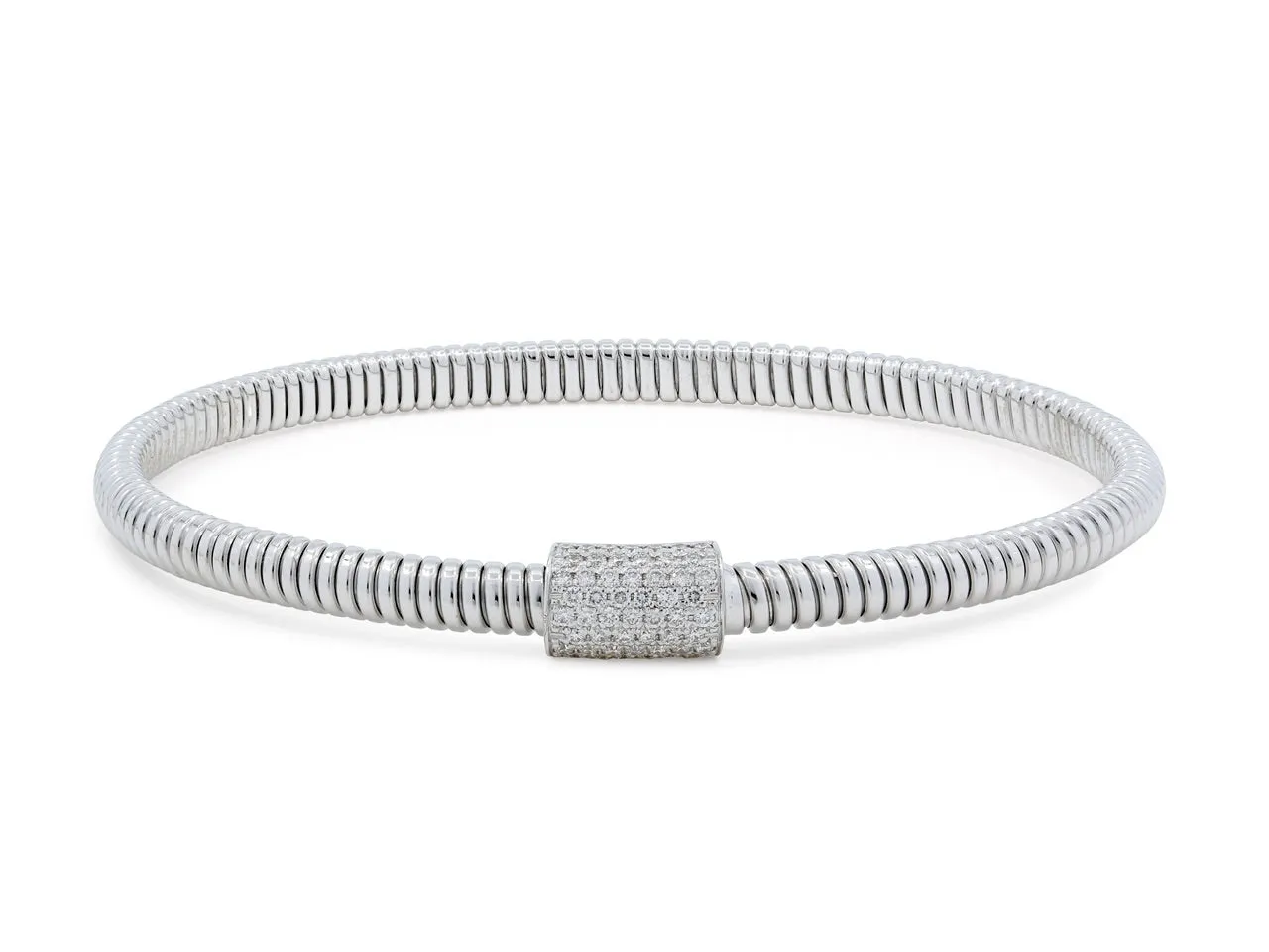 Thin Tubogas Bracelet with Diamond Clasp, in 18K White Gold, by Beladora