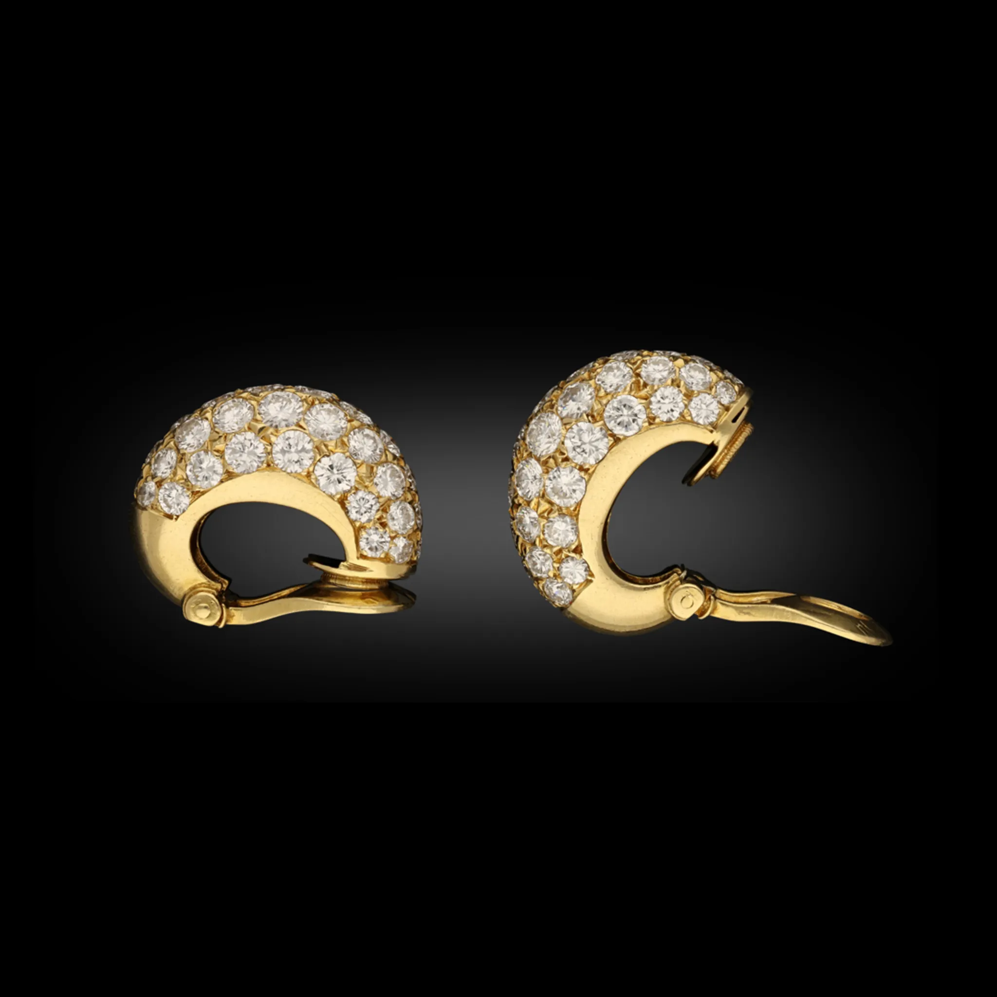 Van Cleef & Arpels French 1970s 18KT Yellow Gold Diamond Earrings
