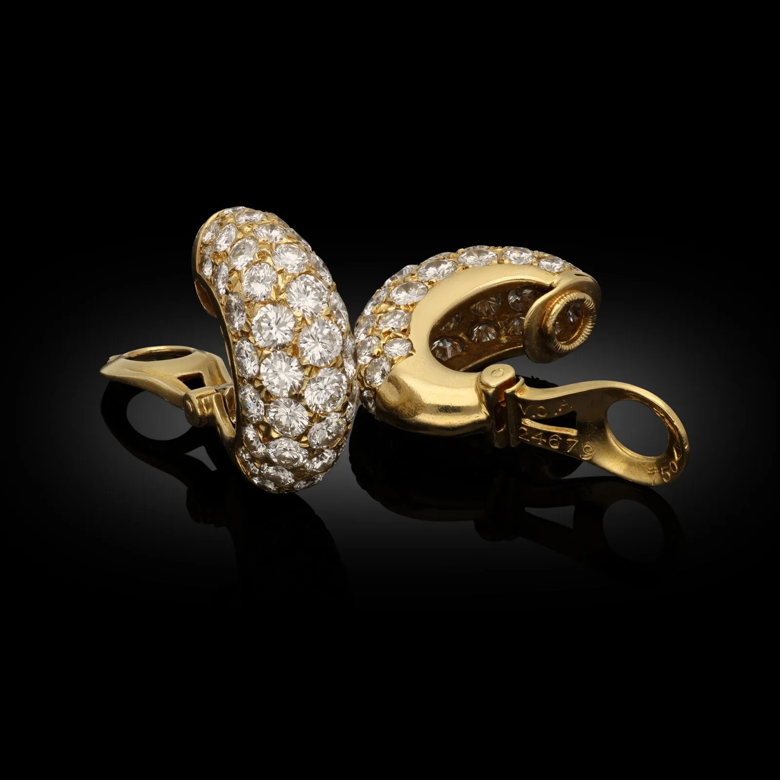 Van Cleef & Arpels French 1970s 18KT Yellow Gold Diamond Earrings