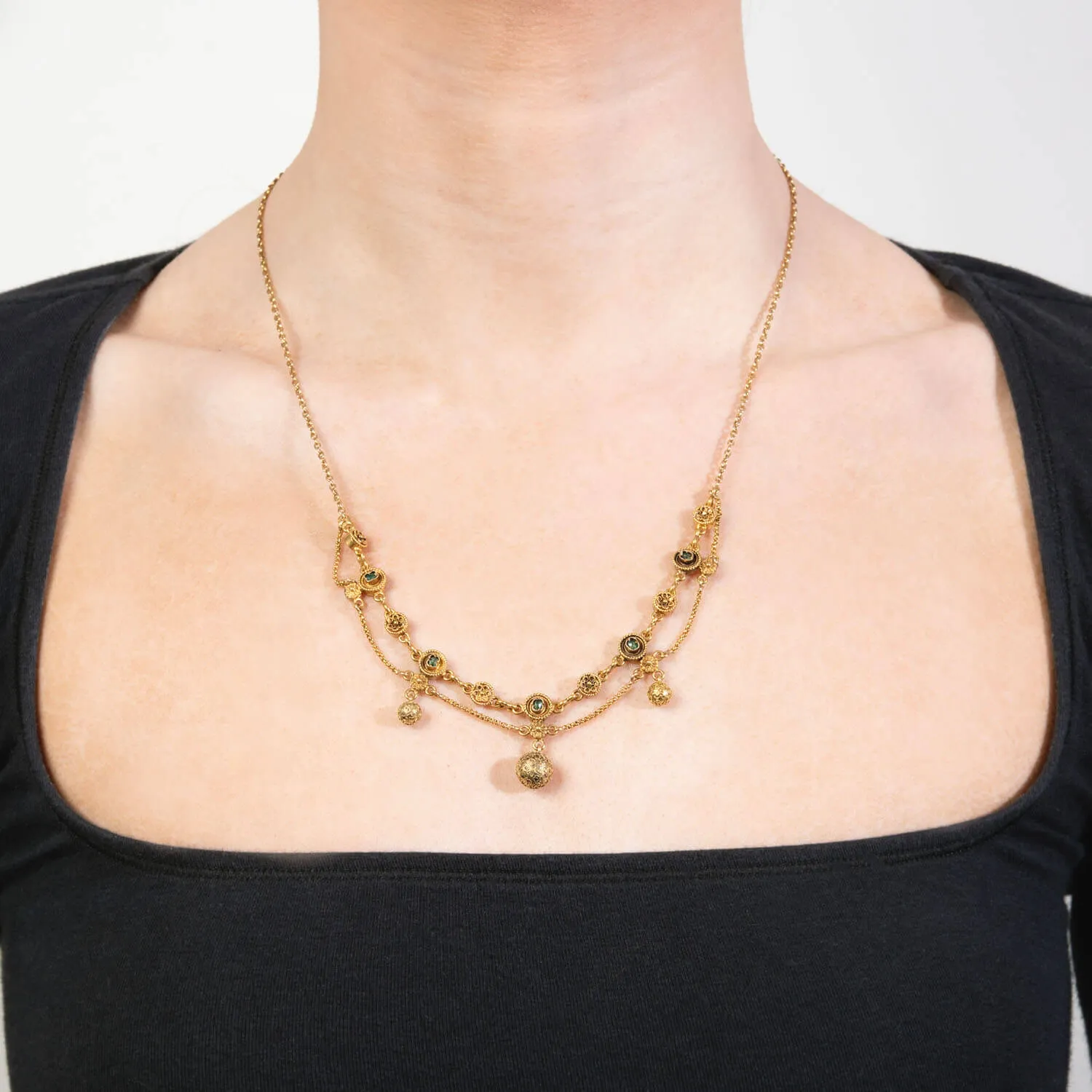 Victorian Italian 18k Multi-Stone Festoon Necklace