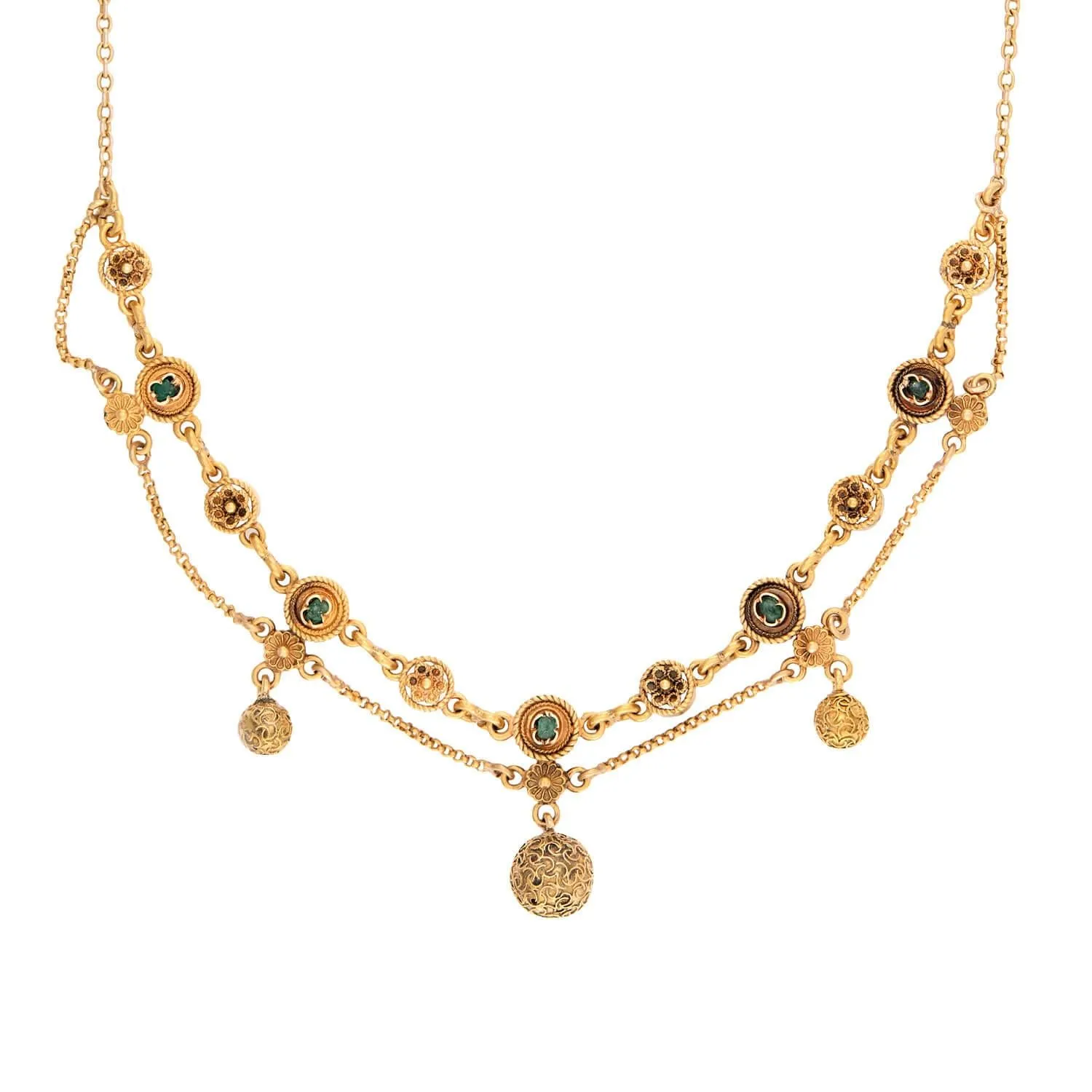 Victorian Italian 18k Multi-Stone Festoon Necklace