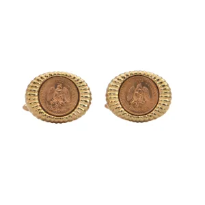 Vintage 21.6K Gold Dos Pesos Mexican Coin in 14K Yellow Gold Cufflinks