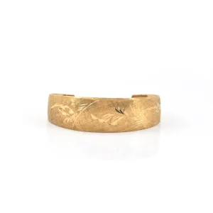 Vintage Brushed 18K Yellow Gold Child's Cuff Bracelet with Leaf Engraving