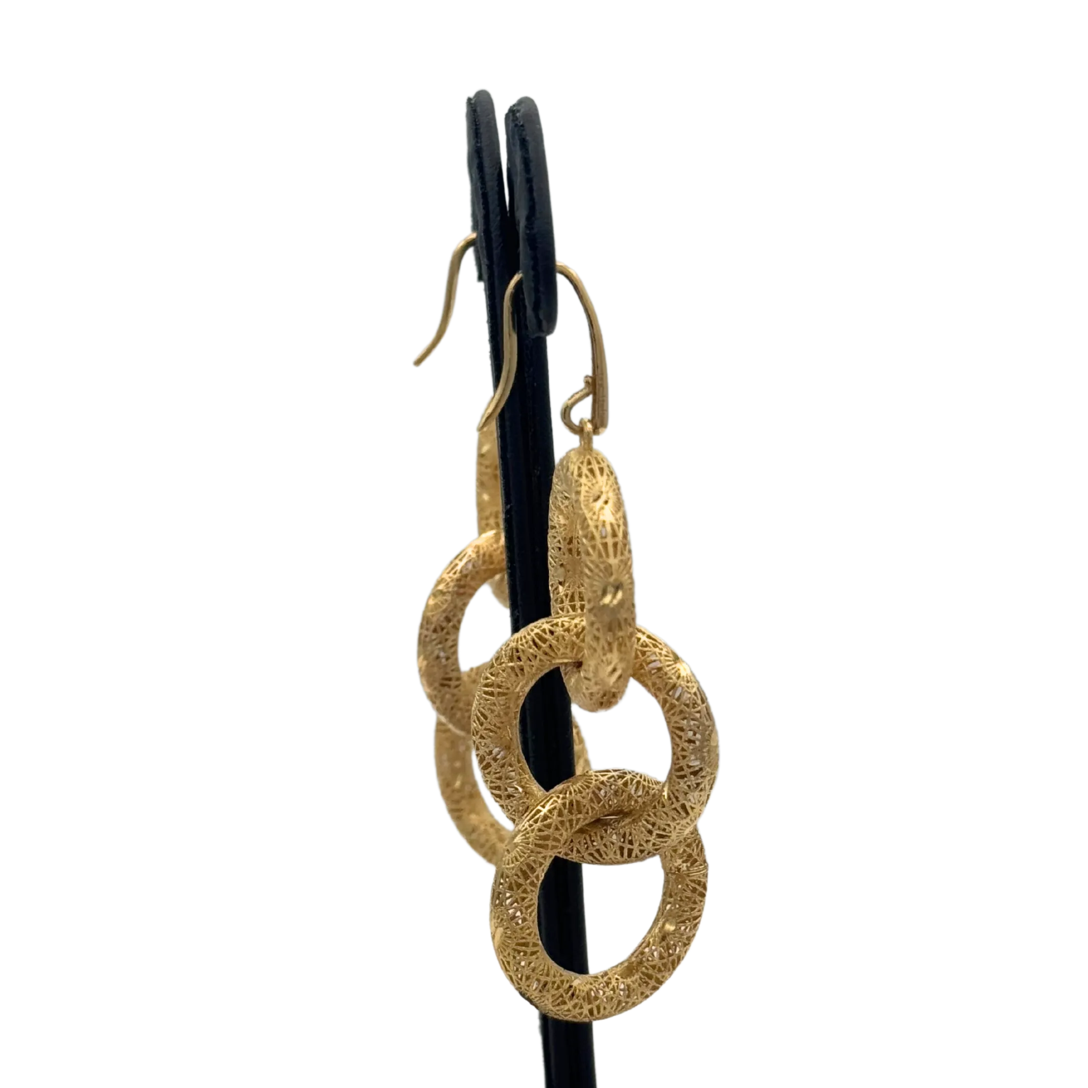 Vintage Italian 14K Yellow Gold Triple Hoop Filigree Drop Earrings