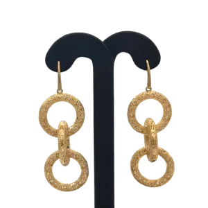 Vintage Italian 14K Yellow Gold Triple Hoop Filigree Drop Earrings