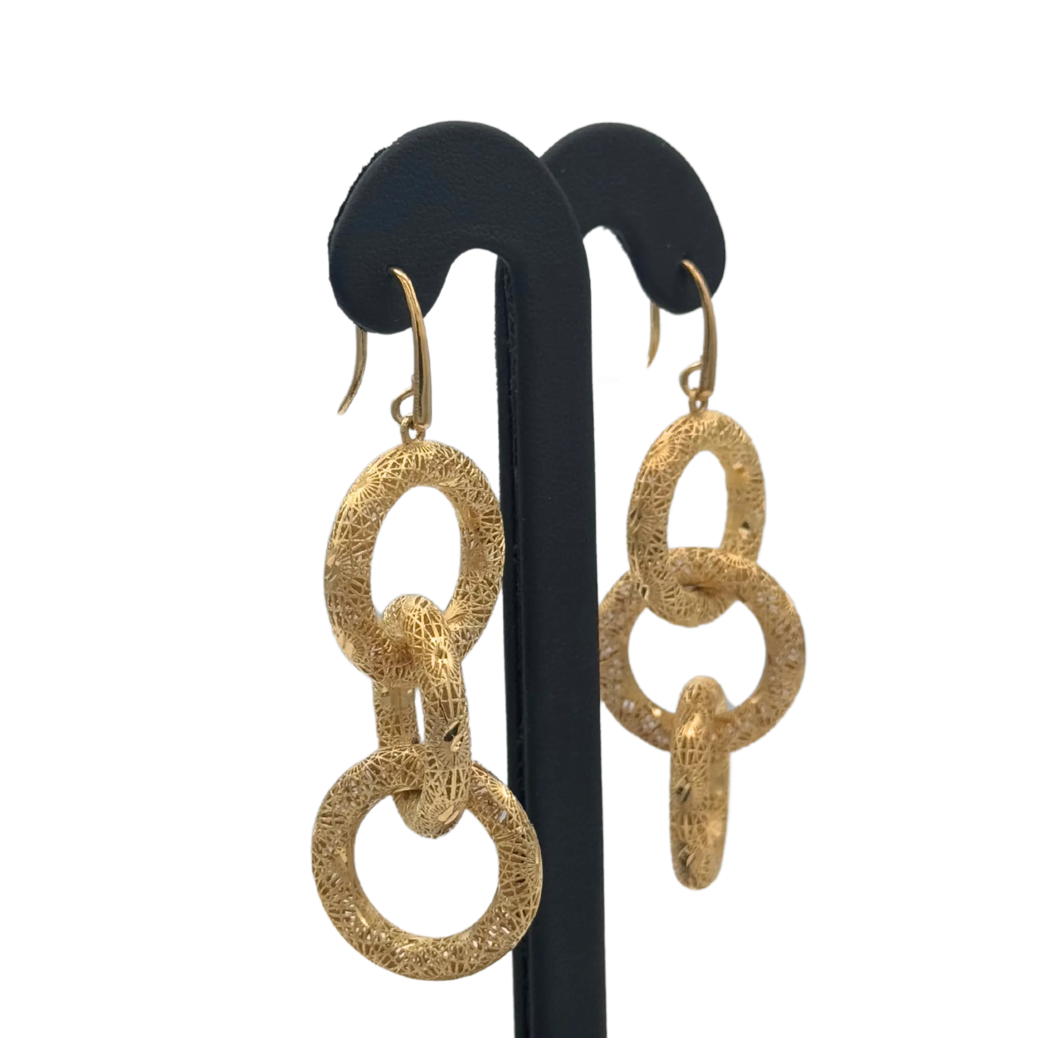Vintage Italian 14K Yellow Gold Triple Hoop Filigree Drop Earrings