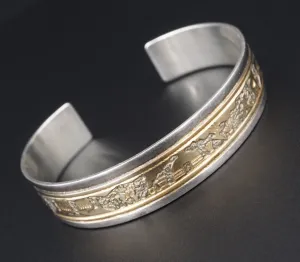 Vintage Sterling Silver 12k GF Cuff Bracelet Pueblo Scene 7" Signed BS2871
